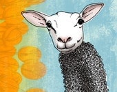 8x10 illustration print: Springtime (lamb in sweater with tulips)