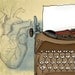 8x10 illustration print: From the Heart (typewriter with blank page, anatomical heart)