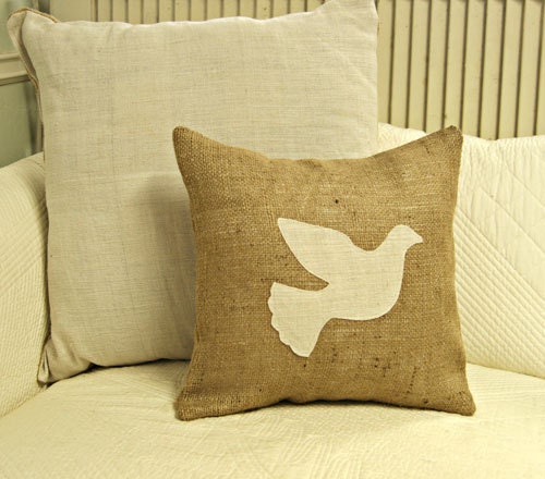 Burlap Dove Pillow