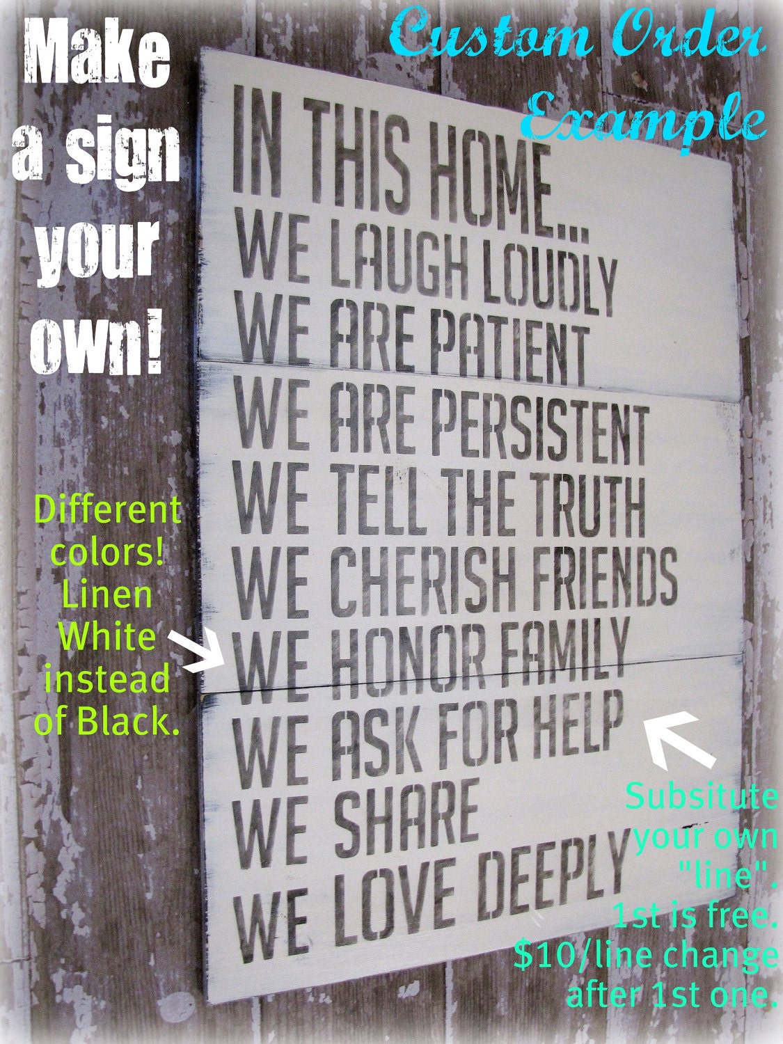 In This Home --- House Rules --- Antiqued Plank Typography Sign