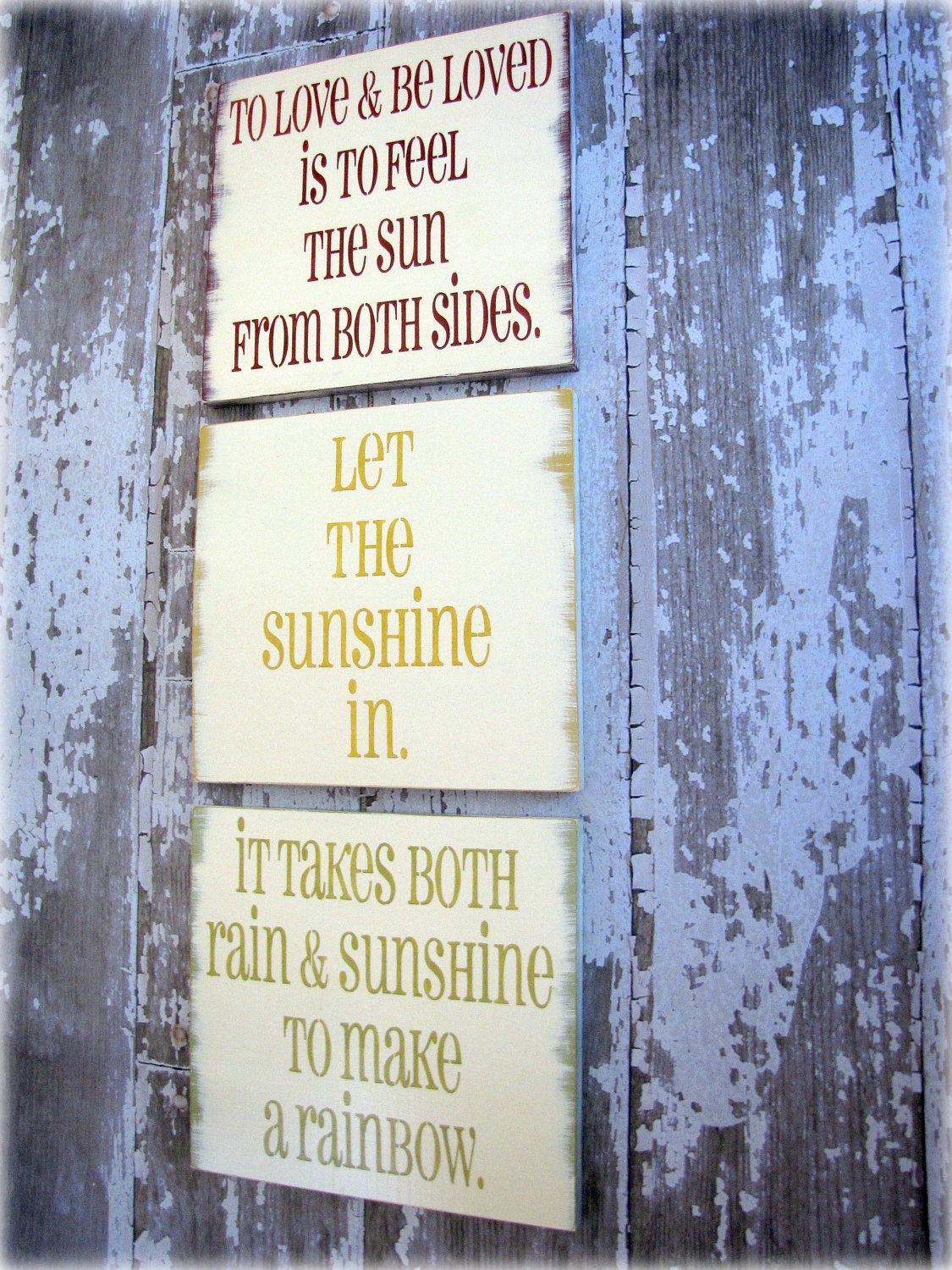 Sunshine Trio- Shabby Chic Typography Signs-Red-Green-Yellow