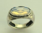 Stone ring - Sterling silver oxidized ring with a faceted clear quartz  gemstone, April birthstone - White Sunset.