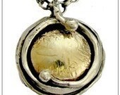 Sterling silver and hammered yellow gold pendant oxidized necklace - Walking in circles.