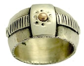 Sterling silver with rose gold unisex band wide ring - Fiction.