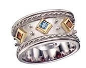 Mothers gemstones ring - sterling silver and gold ring with garnet,citrine and blue topaz gemstones - Dreaming in colors.