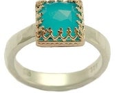 Kingdom, Ethnic sterling silver and rose gold ring inlaid turquoise quartz. 