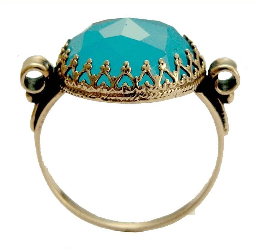14K rose gold and rose cut blue quartz Victorian gemstone ring - Dejavu.