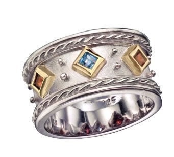 Mothers gemstones ring - sterling silver and gold ring with garnet,citrine and blue topaz gemstones - Dreaming in colors.