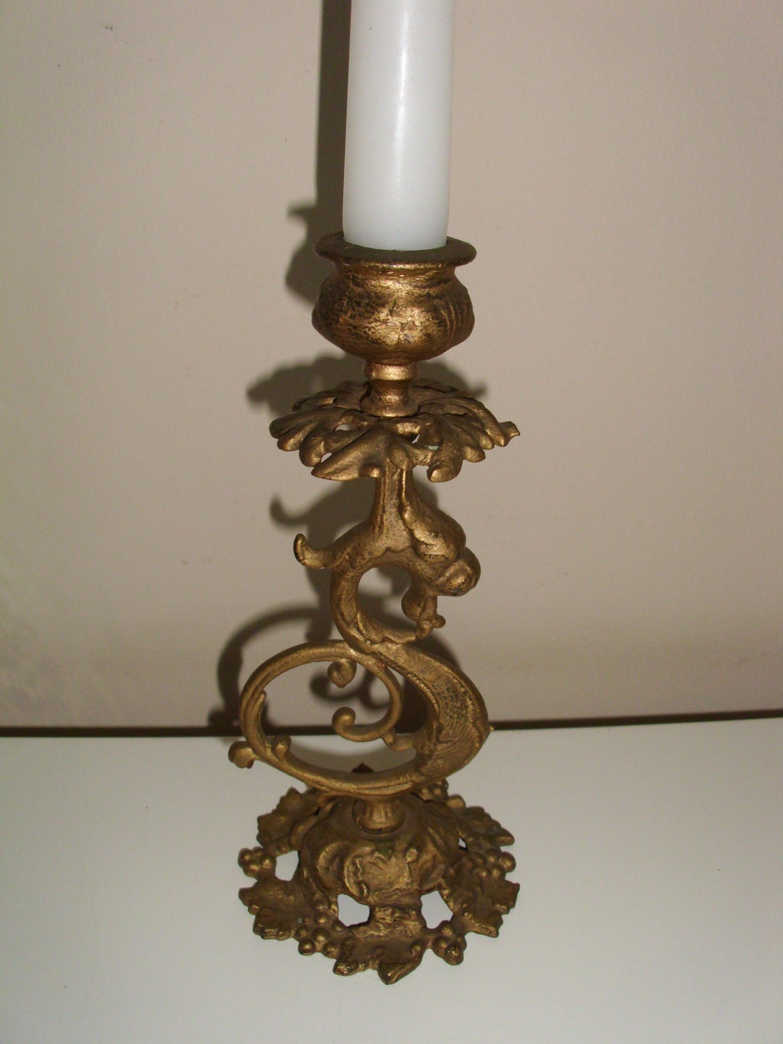 Vintage Cast Iron Ornate Candle Holder by myfancies on Etsy