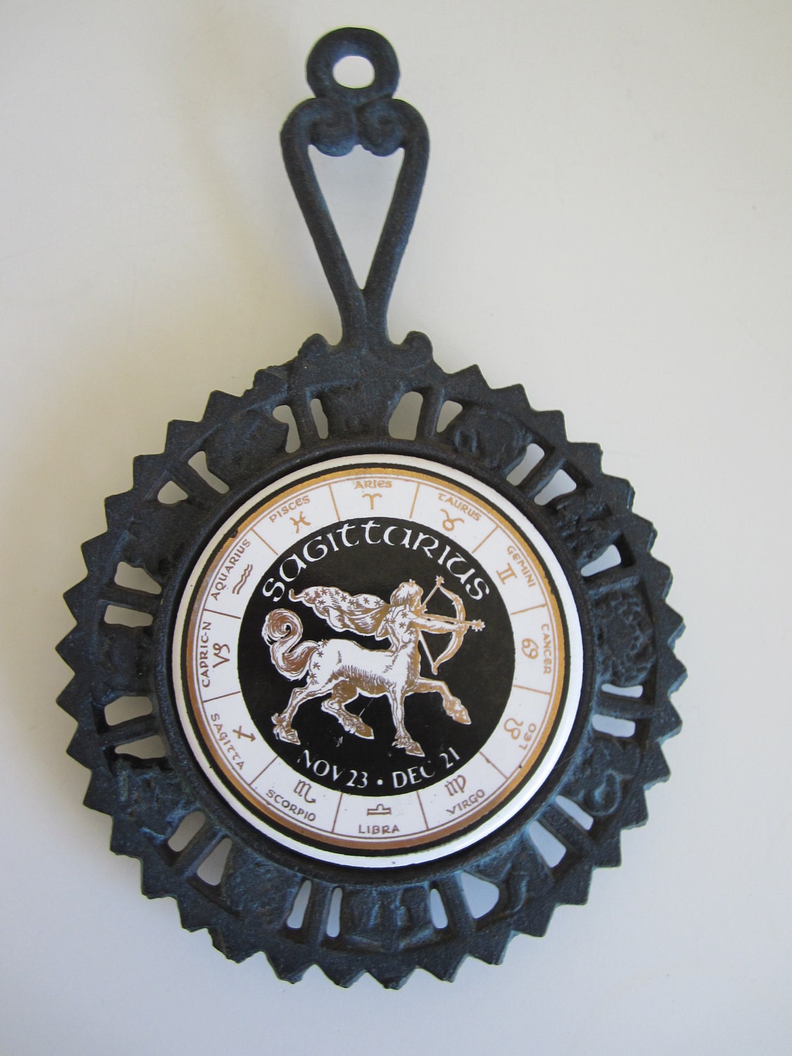 Vintage Enesco Cast Iron Zodiac Trivet Sagittarius