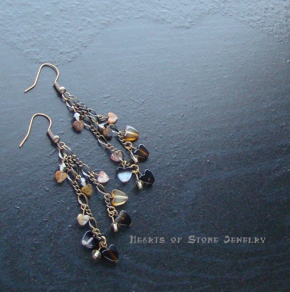 Agate and pietersite gemstone heart earrings -Java Jive