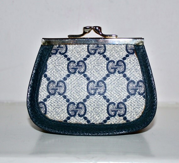 Vintage GUCCI Navy Monogramed Coin Purse Wallet