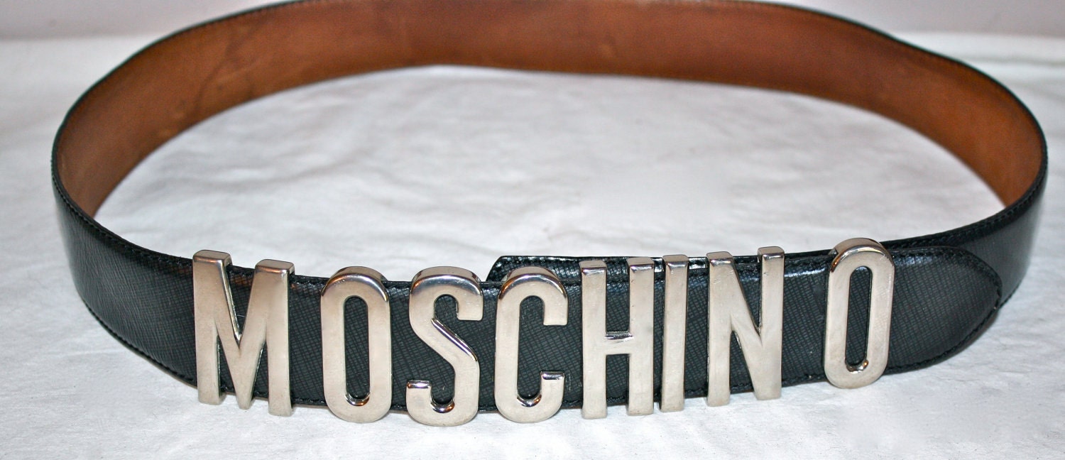 Fabulous Vintage MOSCHINO REDWALL BELT Black Leather Silver Metal Lettering