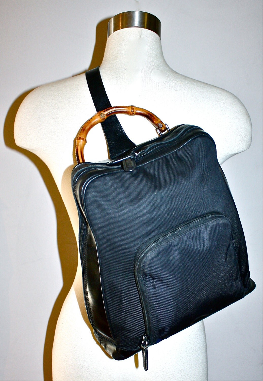 VINTAGE GUCCI Bamboo Backpack Sling Authentic Black by StatedStyle