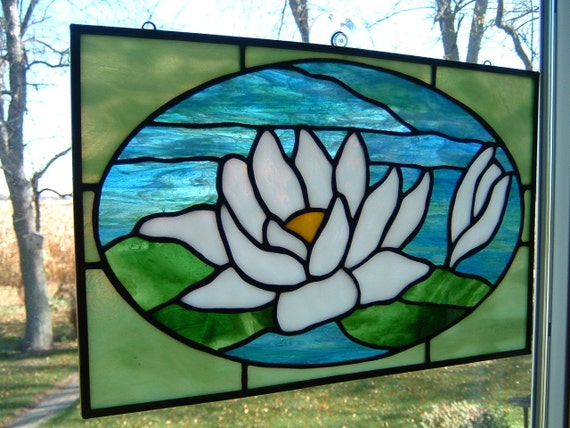 Water Lily Stained Glass Panel By Islandglass1 On Etsy