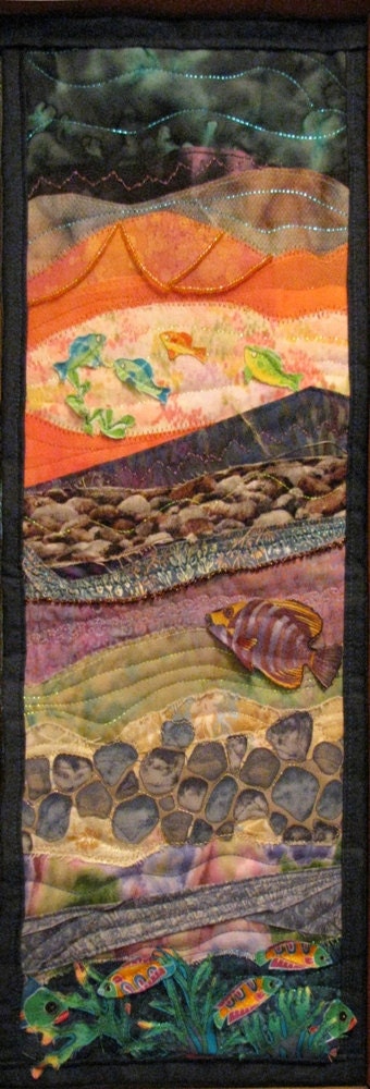 Seascape Applique Quilted Fiber Art Wall Hanging