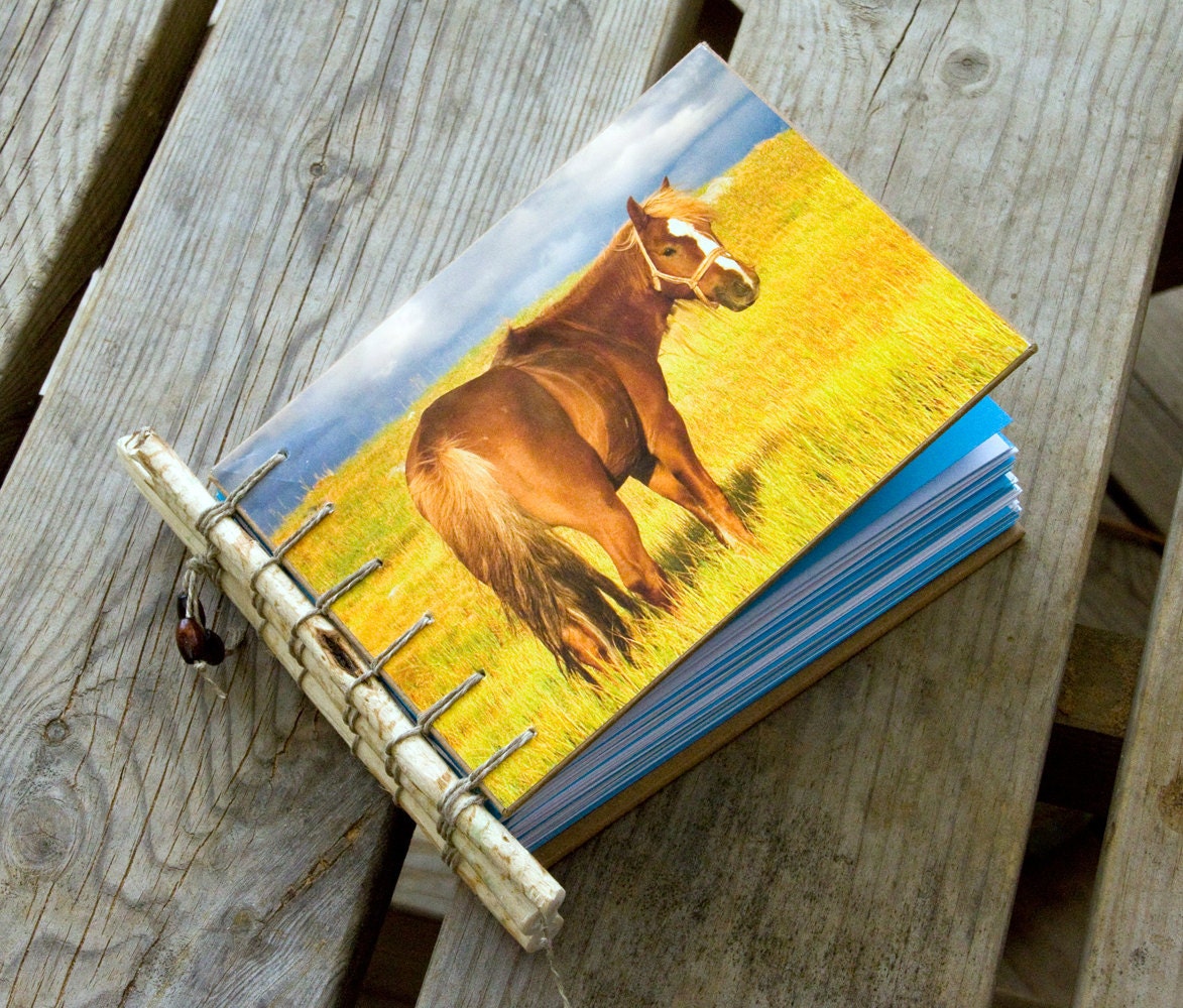 Unique Sketchbook, upcycled, horse picture, tree branches. Eco friendly Book