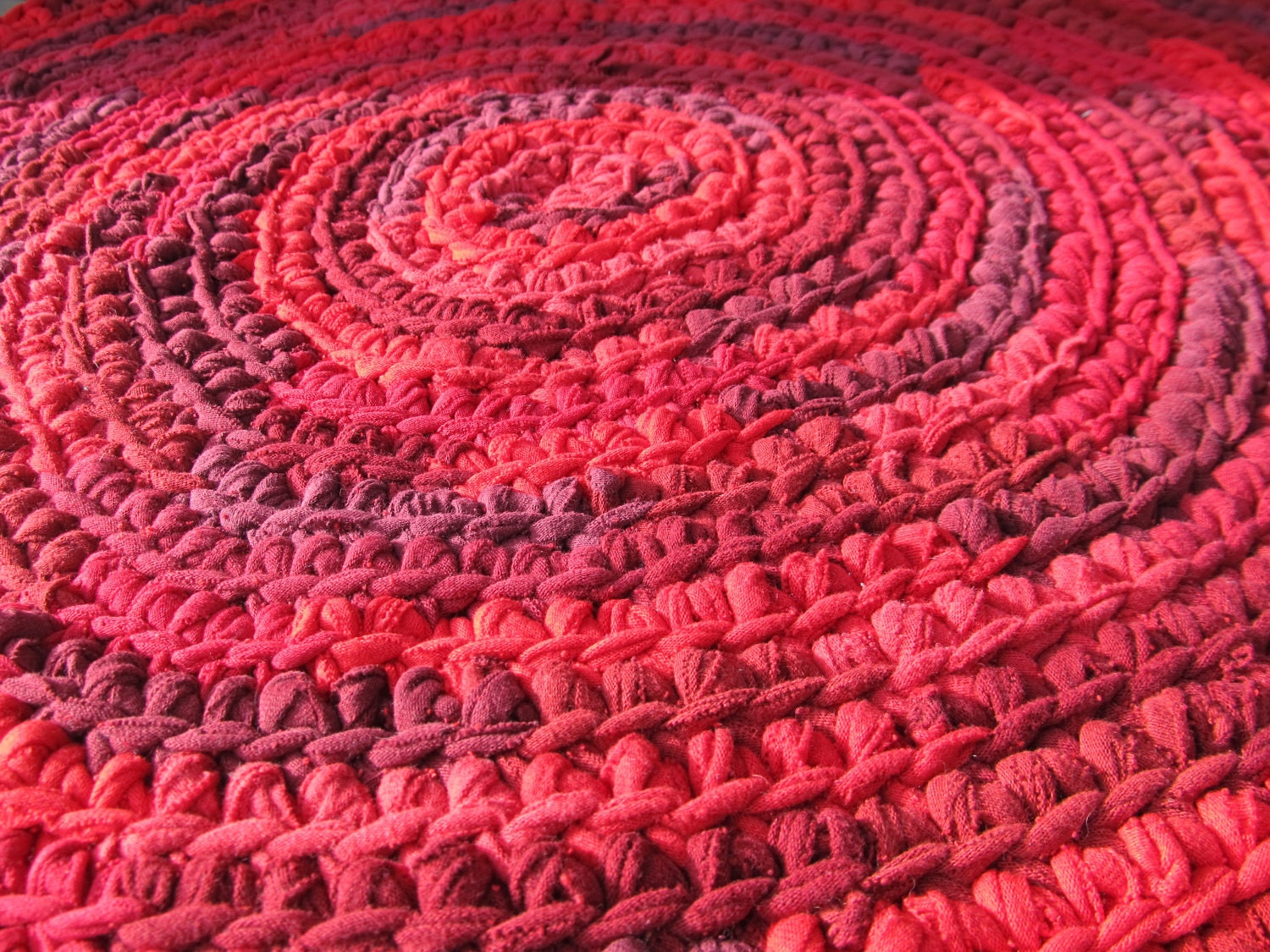 OOAK Upcycled Crochet Red Rug. Jumble Rug. Round Red Rug. Made to Order