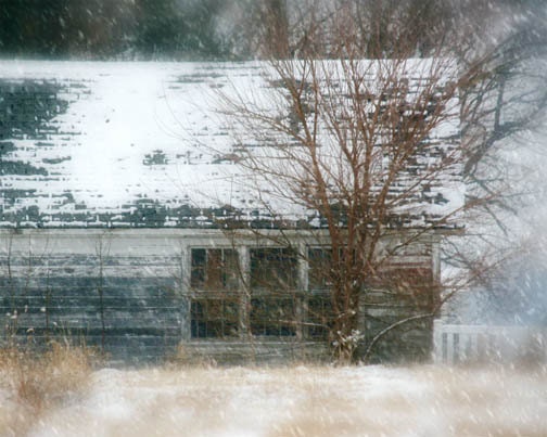 Rustic Barn Photo - white, winter, shabby, run down, snow, country blue - FirstLightPhoto