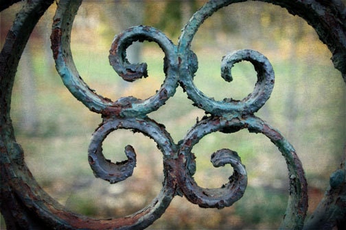 Garden Gate Photo rustic vintage secret wrought iron verdigris symmetry aged green summer 8x12
