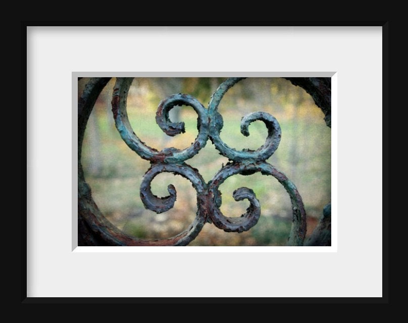 Garden Gate Photo rustic vintage secret wrought iron verdigris symmetry aged green summer 8x12