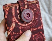 Slim billfold wallet - Rust and coral batik - coin pocket