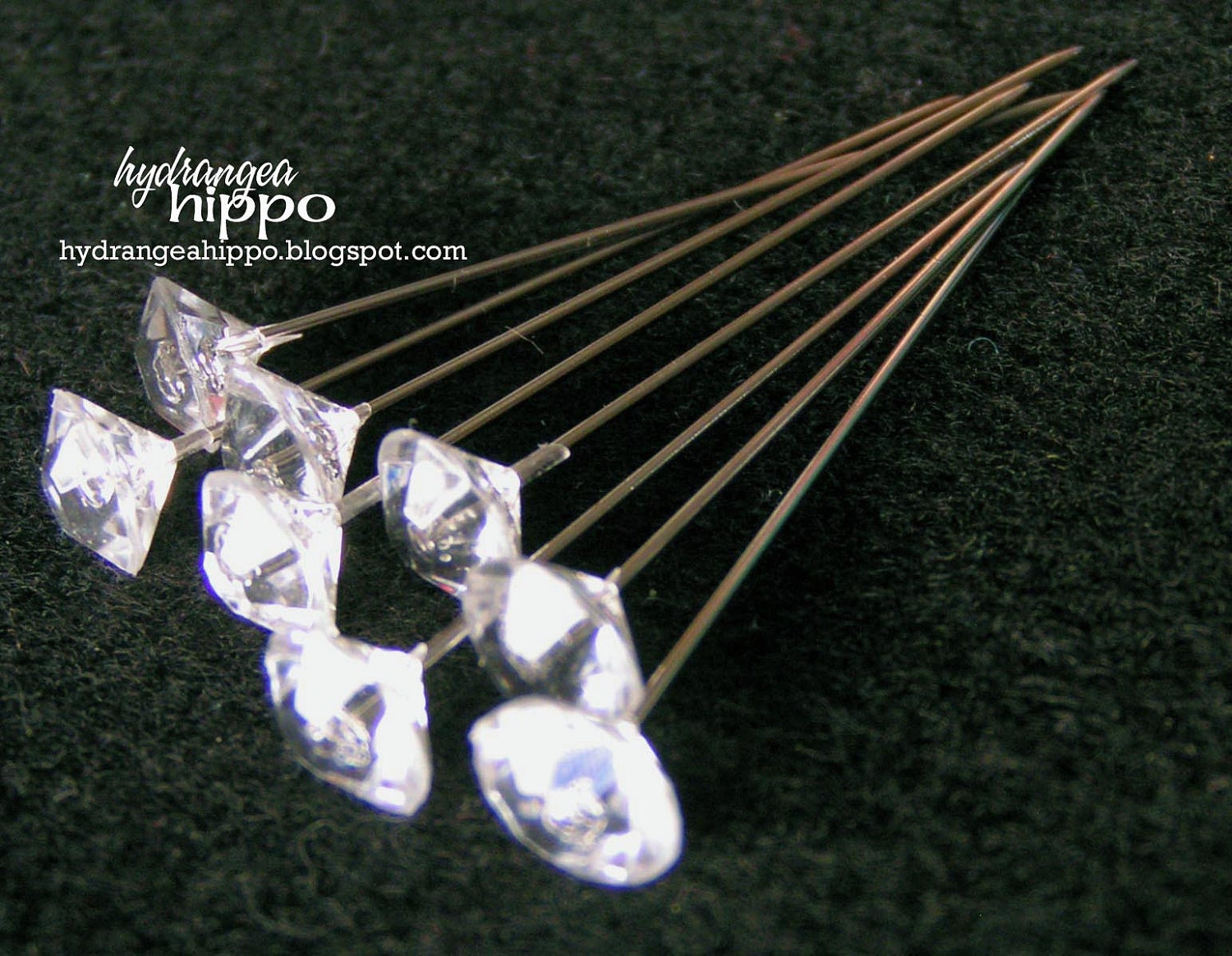 Set of 8 GORGEOUS Clear Gem Decorative Stick Pins
