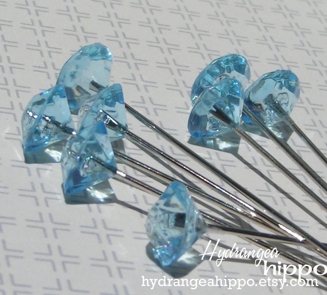 BULK -  Box of 100 Gorgeous Gem Top Stick Pins -  Blue
