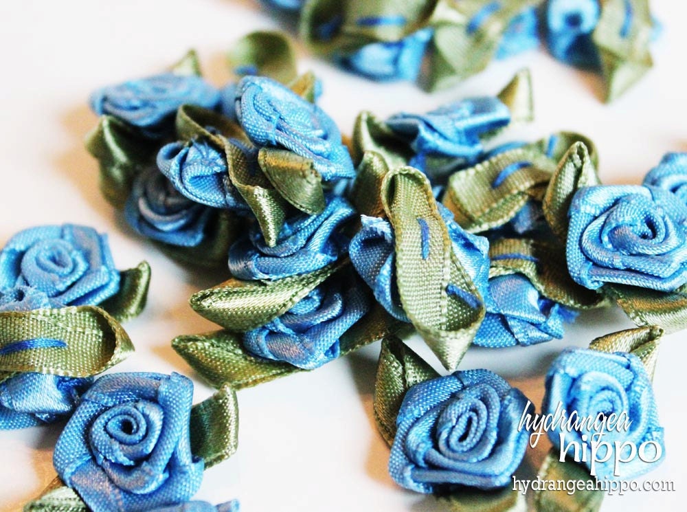 French Blue Ribbon Roses - 24 pieces