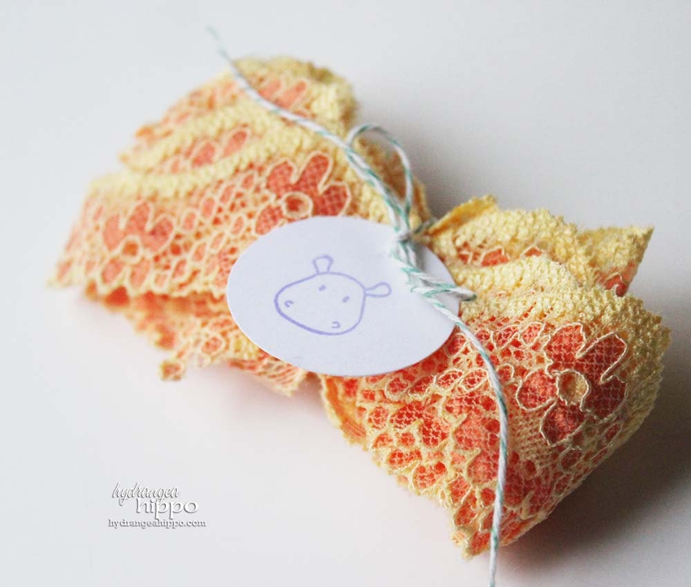 Sunny Yellow and Tangerine Orange ORNATE Elastic Lace Trim- 3 Yards