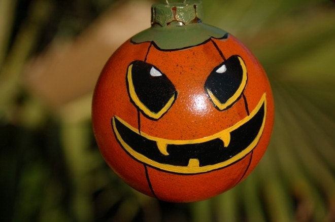 Hand Painted Vampire Pumpkin Halloween Glass Ornament