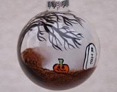 Black Tree Cemetery Halloween Ornament Hand Painted Glass Giftbox Included