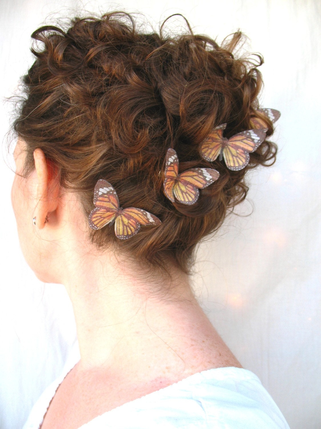 five silk monarch butterfly hair clips . the long journey . for whimsical days