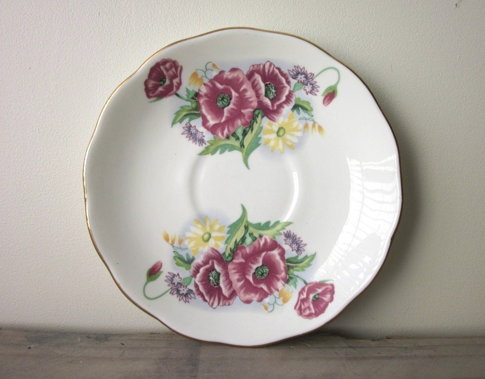 Small China Plate Dish with Hot Pink and Yellow Flowers
