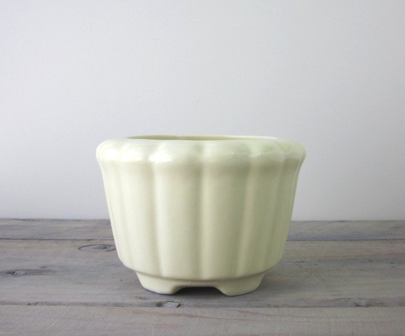 Pale Yellow Pottery Footed Planter Vase