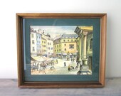 Vintage Watercolor Print in Wood Frame