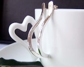 Silver Earrings, Hammered Sterling Silver Half Hoop, Post Chunky Long Curved earrings