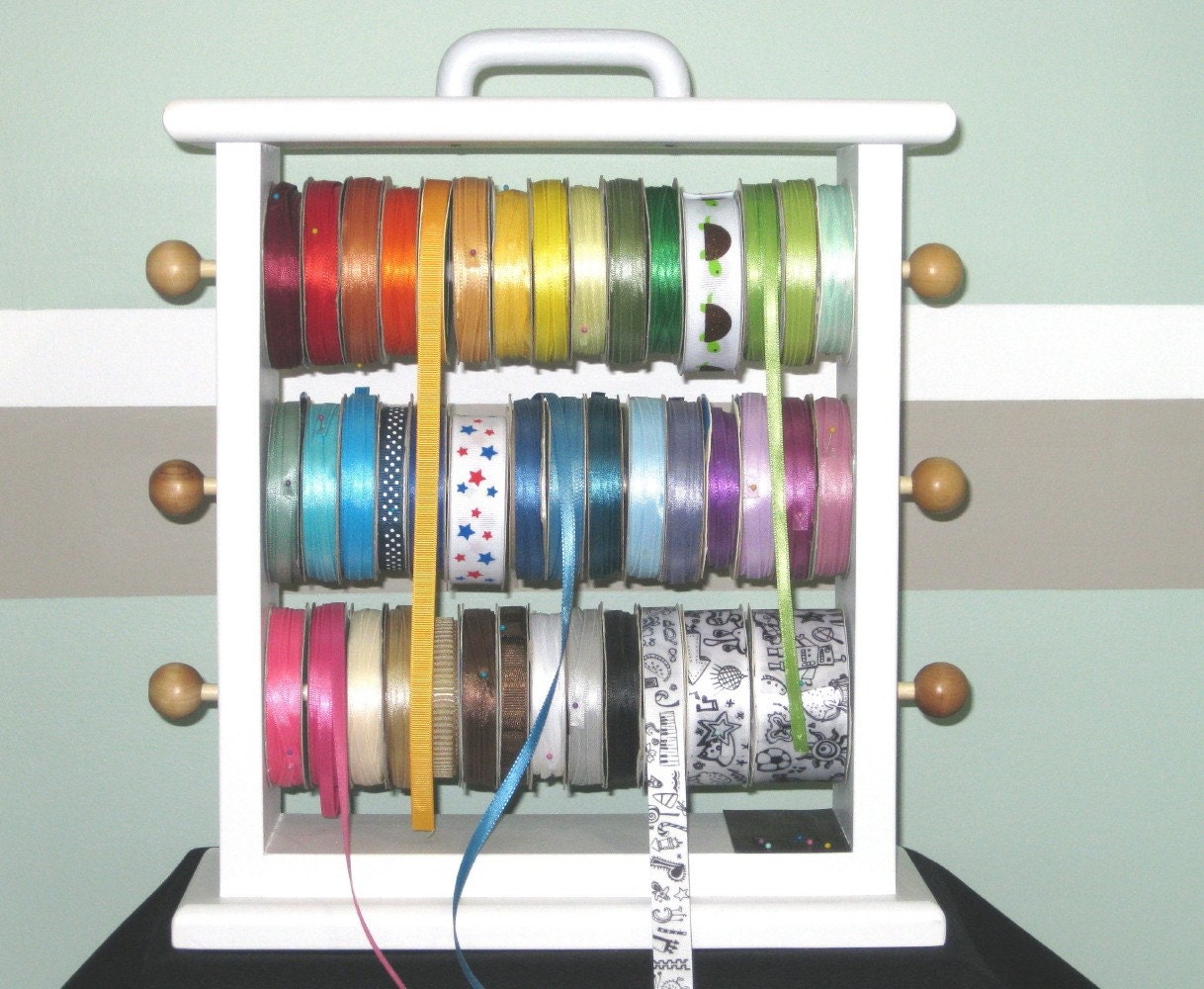 Painted Original Ribbon Storage Rack Scrapbookers and Crafters organize all your ribbon.