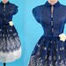 Vintage 1940's 1950's 40's 50's // Sheer Navy Blue and Cream Embroidered Organza // 1940s 1950s 40s 50s Garden Party Dress