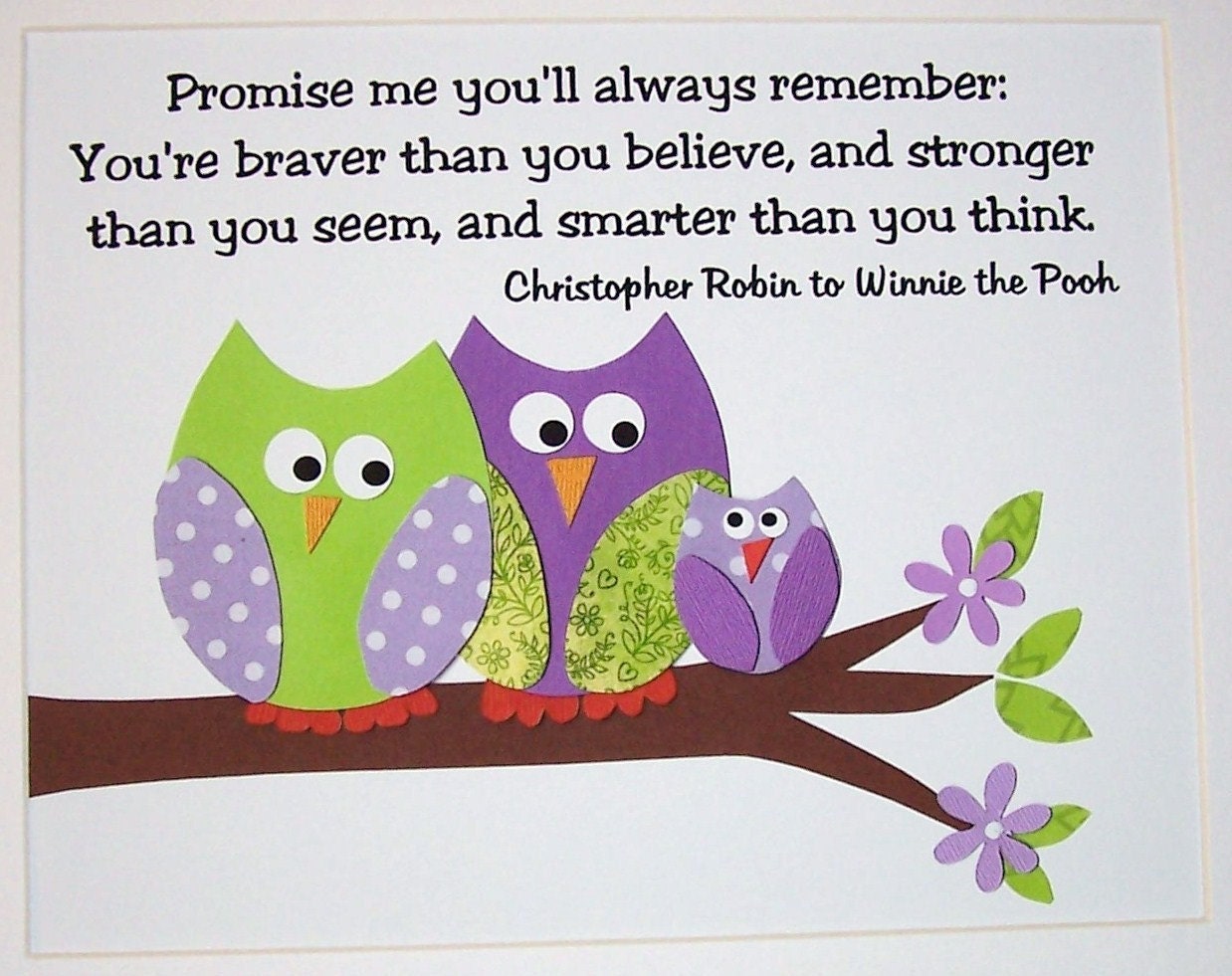 Kids Wall Art, Baby Girl Nursery Decor, Children's Room Decor, Owls, Verse, Promise Me You'll Always Remember, 8x10 Print