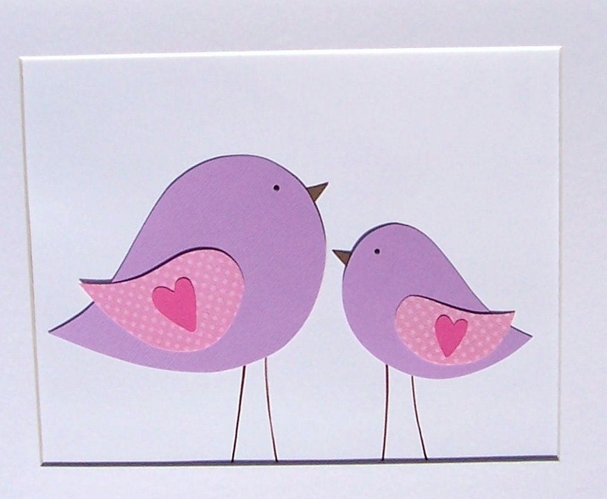Kids Wall Art, Children's Room Art, Baby Girl Nursery Decor, Purple, Lavender, Green, Love Birds, 8x10 Print