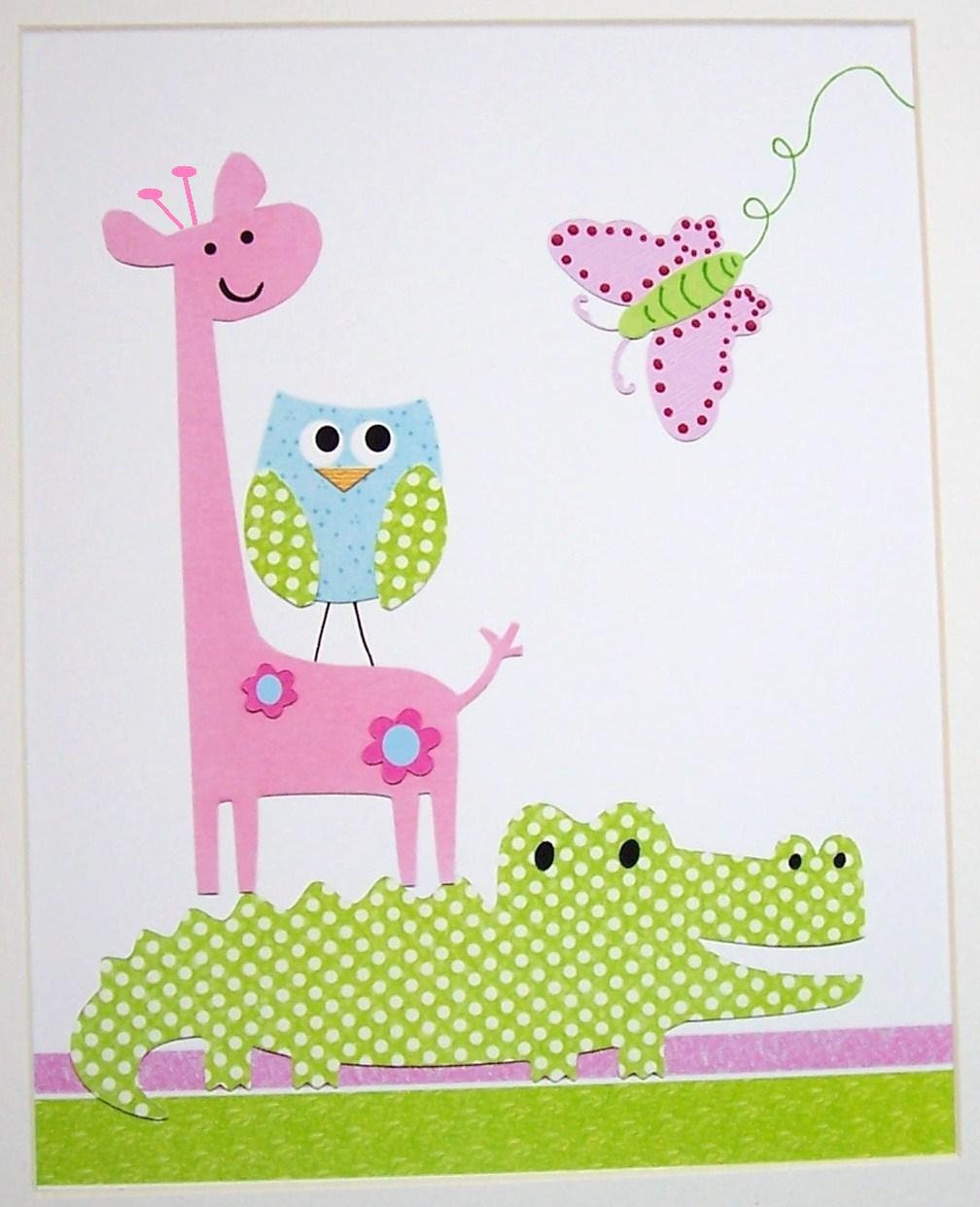 Kids Wall Art, Baby Girl Room Decor, Kids Room Decor, Alligator, Owl, Giraffe, Pink, Blue, Allie and Company, 8x10 Print