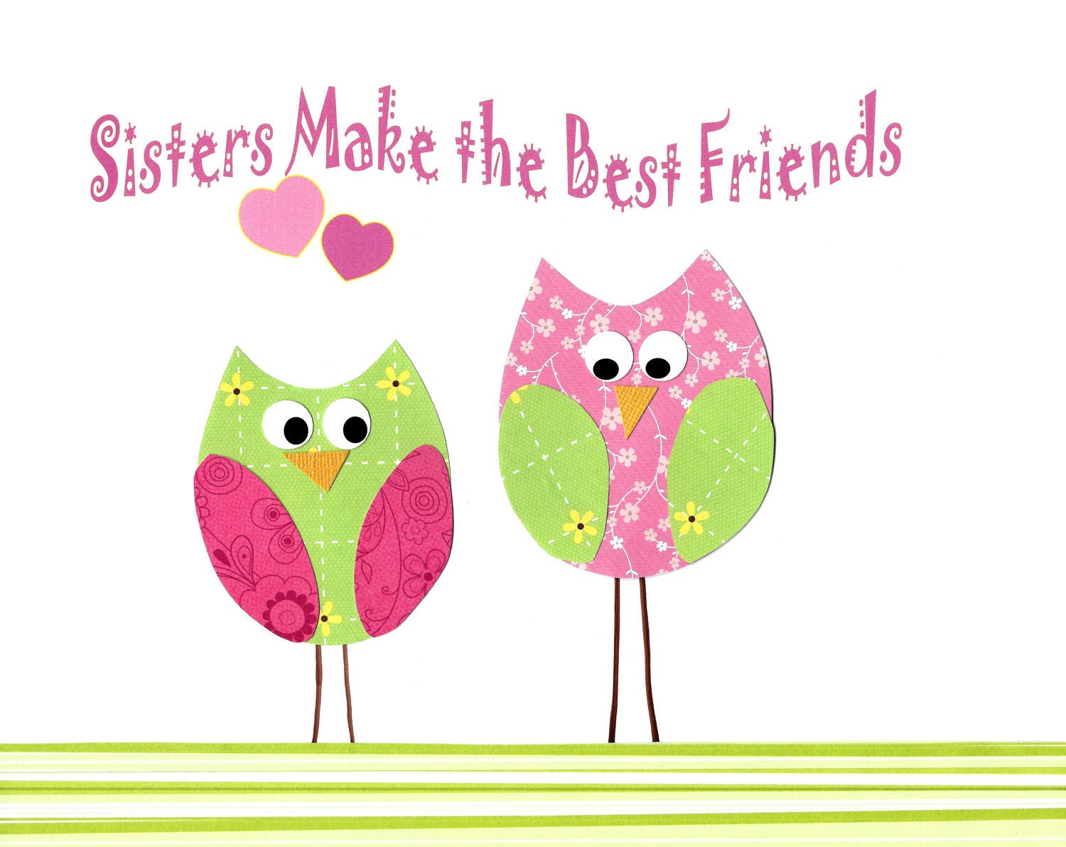 Kids Wall Art, Children's Room Decor, Nursery Room Art Decor, Owls, Sisters Make The Best Friends, 8x10 Print