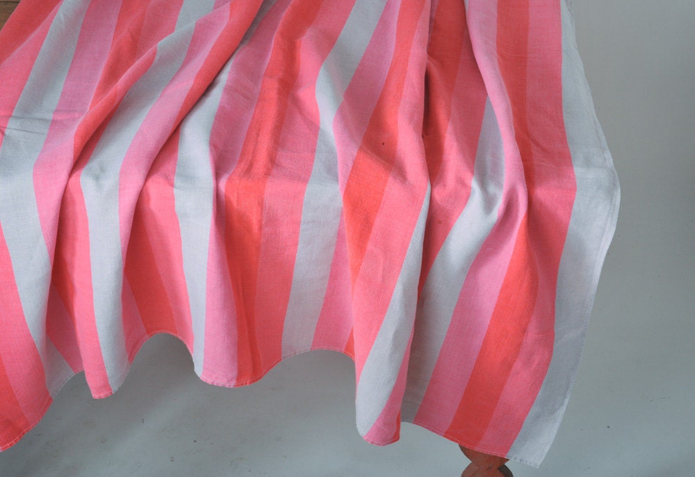 pink and white striped tablecloth