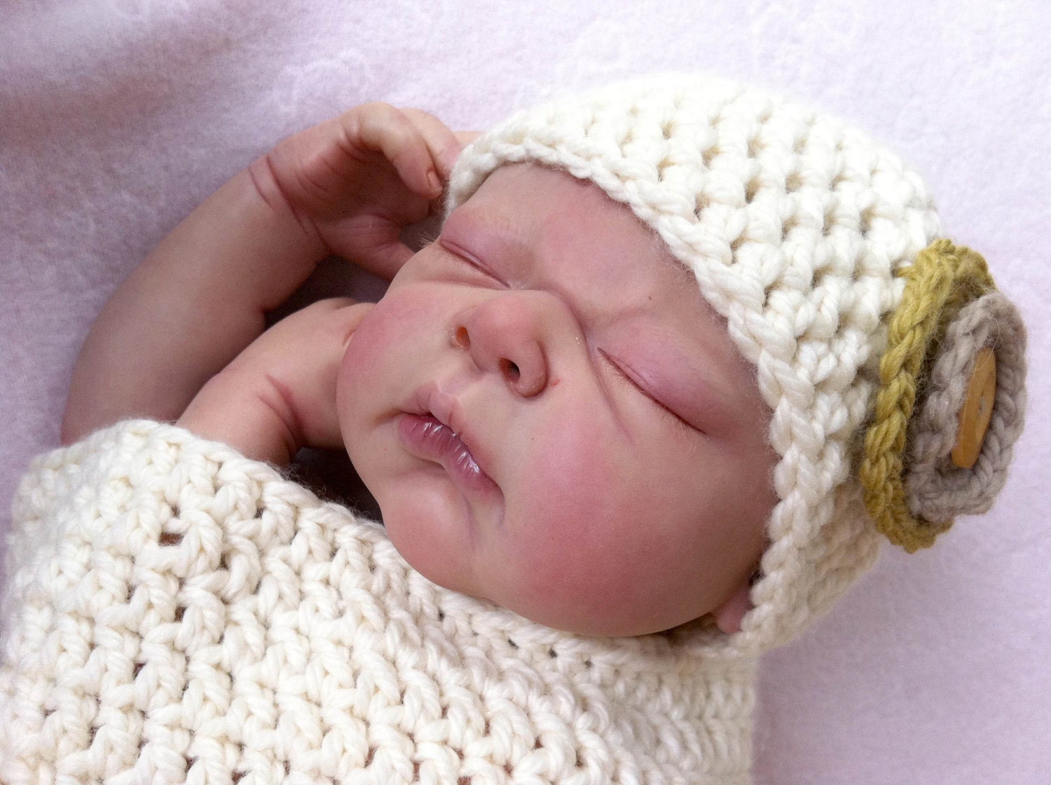 Crochet Baby Pattern - Natural Newborn Unisex Baby Hat with Button Stack and Snuggle Cocoon No.118 Emailed2U suits BEGINNERS