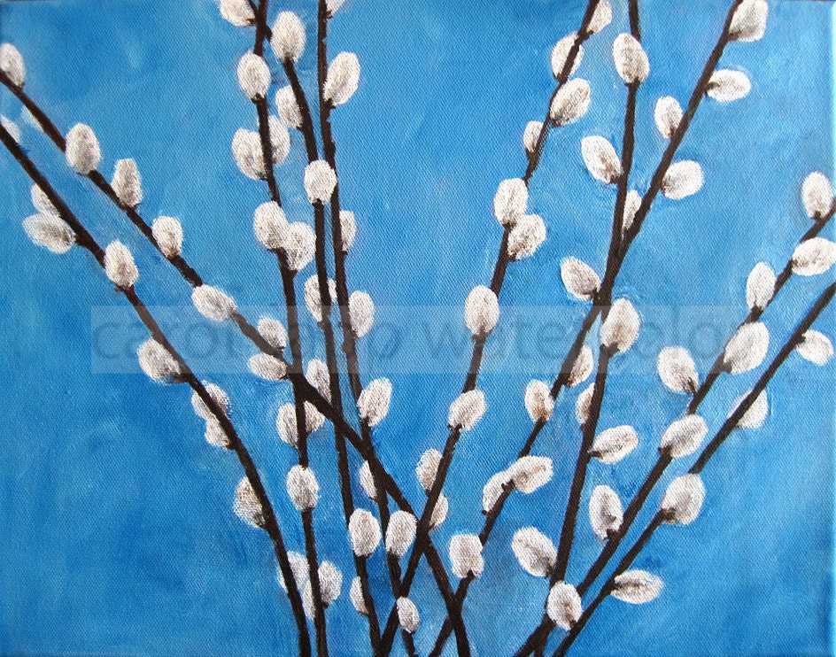 pussy willow original acrylic painting on canvas 11"x14"
