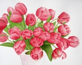 pink tulip painting bouquet watercolor 11" x 14" archival print by Carol Sapp
