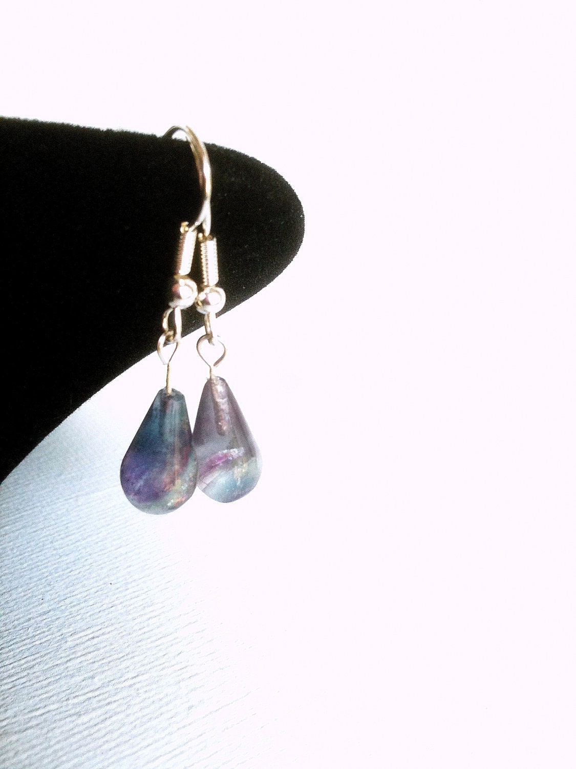 Fluorite Drop - short dangling light purple and blue fluorite and silver drop pair of earrings by Roots and Wings Designs
