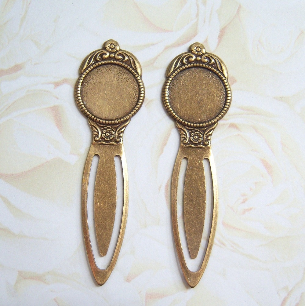 3 - Antique brass bookmark, add your own cabochon, lot of (3) - LH201