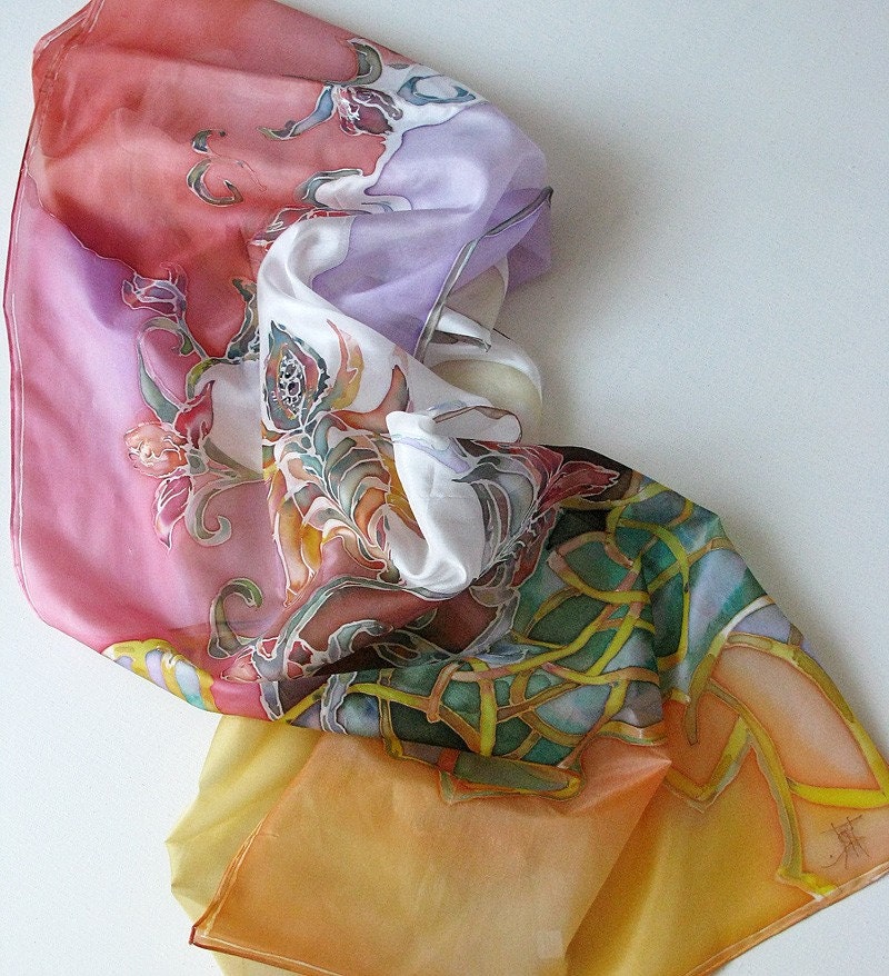 Silk scarf hand painted.Summer breeze.